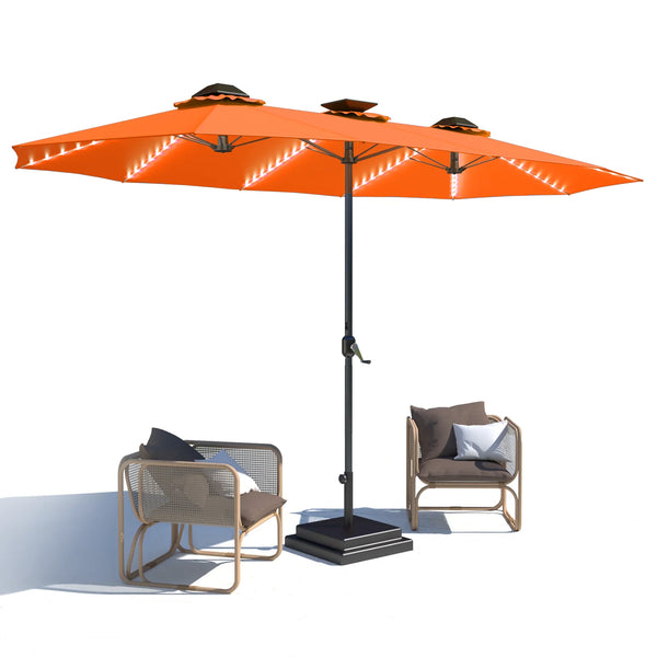 AECOJOY 15ft Patio Double-Sided Umbrella, 156 PCS Solar LED Light Outdoor Large Umbrella, Orange