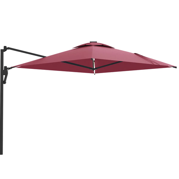 AECOJOY 10FT Large Patio Umbrella with Solar Lights, Rectangle Wall Mounted Outdoor Patio Umbrella, Red