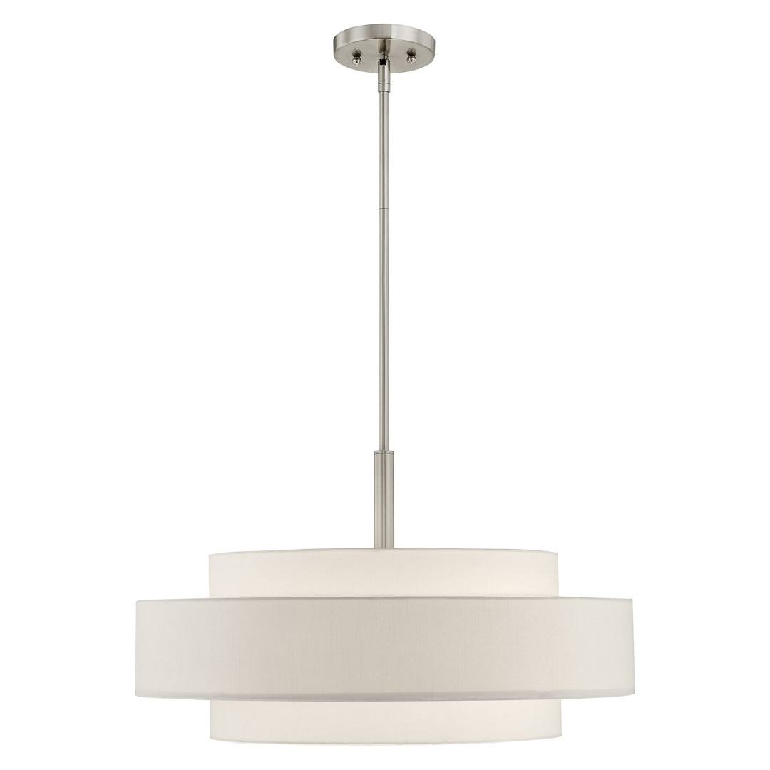 Arnob 5 - Light Shaded Drum Chandelier Lark Manor Finish: Brushed Nickel, Shade Color: Off-White