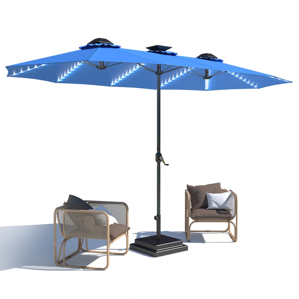 AECOJOY 15ft Patio Double-Sided Umbrella, 156 PCS Solar LED Light Outdoor Large Umbrella, Dark Blue