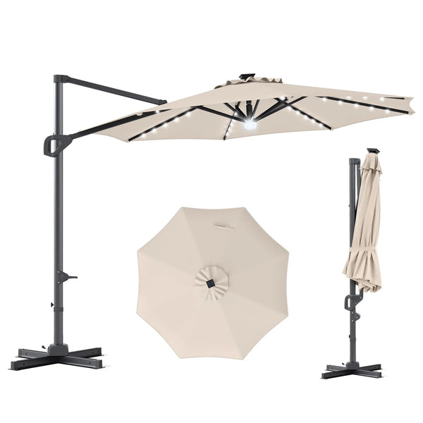 Tangkula 10ft Patio Umbrella 35 LED Lights Aluminum Pole 360 Degree Rotation
