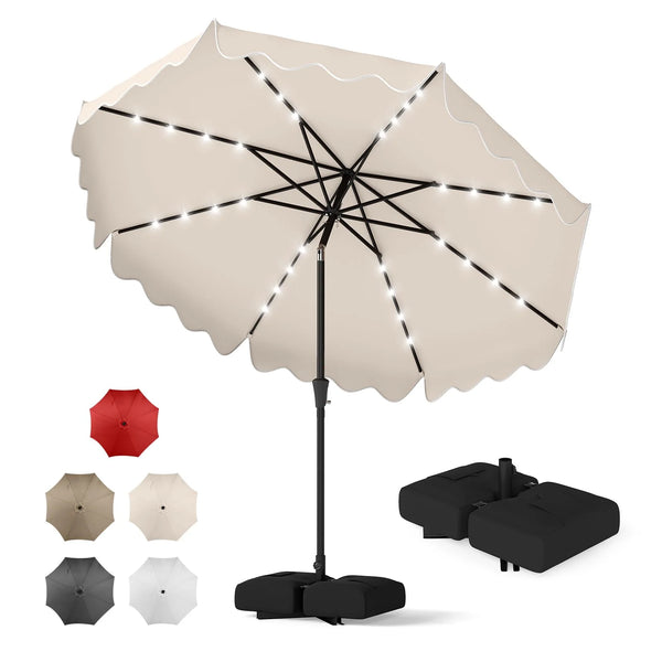 Tangkula 10 FT Outdoor Patio Umbrella with Solar LED Lights and Weighted Base-Beige